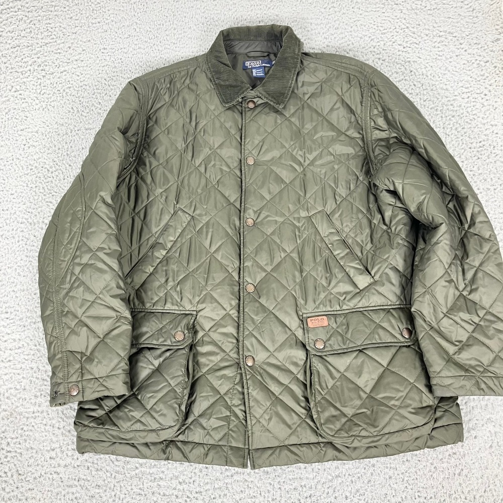 Polo Ralph Lauren Jacket Mens Large Green Quilted Chore Coat Corduroy Collar